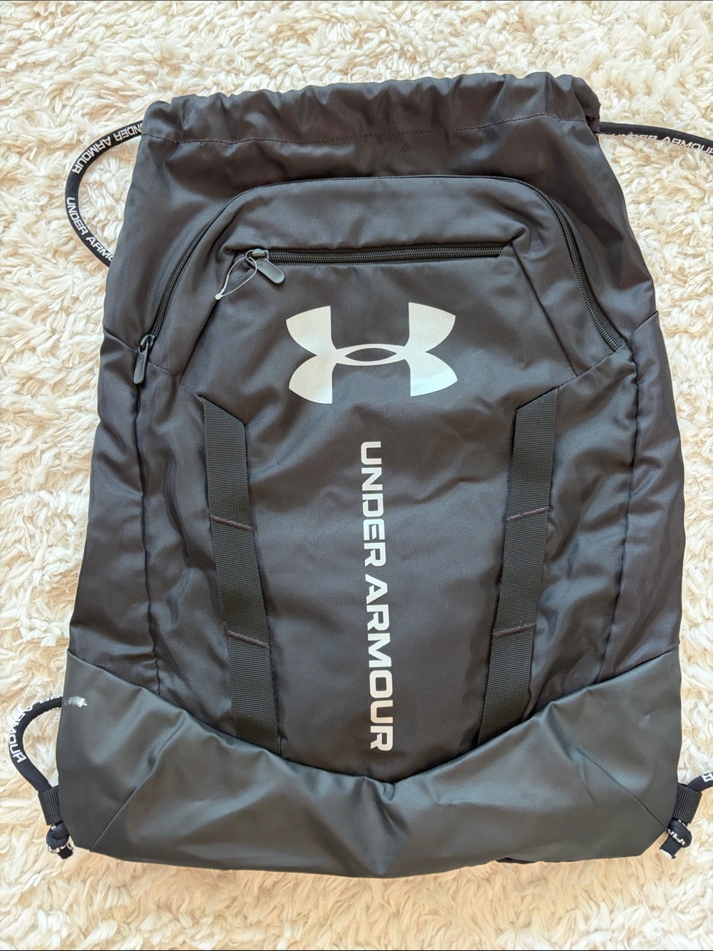Under Armour Black Drawcord Training Backpack with White Logo